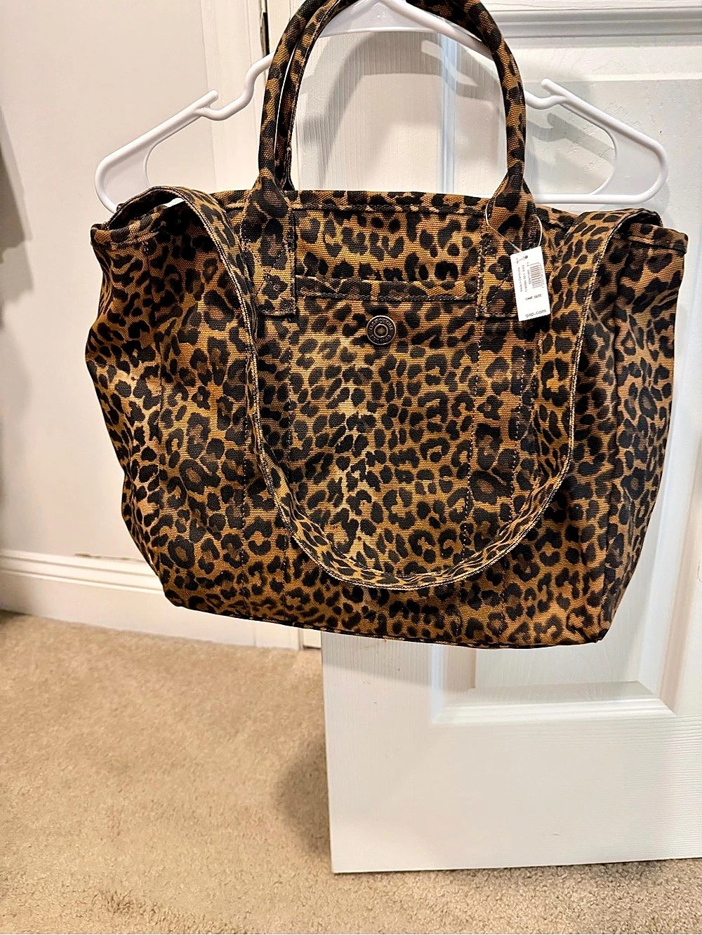 Gap Canvas Logo Tote Bag Leopard Print Brown & Black